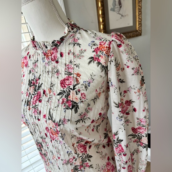 Olivaceous ivory floral long sleeve blouse size small 100% cotton EUC - Picture 3 of 10